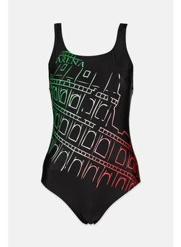 Buy Women Graphic Print One Piece Swimsuit, Black in Saudi Arabia