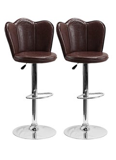 اشتري SBF Height Adjustable Bar Stools | Set of 2 PU Leather Swivel Chairs with Backrest and Footrest | Hydraulic Chrome Base for Kitchen & Dining, Brown في الامارات