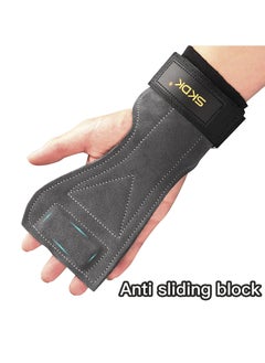 Buy Weight Lifting Gym Gloves Hand Protector Grips Hooks Workout Straps Leather Palm Leather Padded Wrist Wraps Deadlifts（Black） in Saudi Arabia