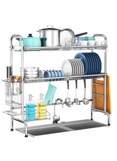 Buy Over The Sink Dish Drying Rack, 2-Tier Stainless Steel Dish Drainer Rack with Cutting Board Holder Help You Save More Counter Space in UAE