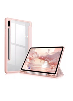 اشتري Cover Hybrid Slim Case for Samsung Galaxy Tab S8/Tab S7 11 Inch (Model SM-X700/X706/T870/T875/T878) with S Pen Holder, Shockproof Cover with Clear Transparent Back Shell في مصر