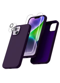 Buy "iPhone 14 Case – [5 in 1 Set] with 2 Pack Screen Protectors + 2 Pack Camera Lens Protectors, Liquid Silicone Full Body Protection, Shockproof Drop Protection, 6.1 Inch (Dark Purple)" in UAE