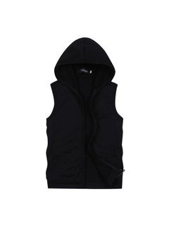 اشتري 2023 foreign trade summer new mens solid color slim hooded vest plus size fashion casual sports cardigan jacketBlack Black في السعودية