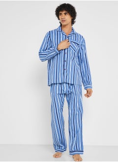 Buy Men's Traditional Stripe Brushed Cotton Pyjama Set In Blue ~ (24) in Saudi Arabia