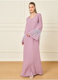 Buy Tassel Detail Sleeves Textured Jalabiya in Saudi Arabia