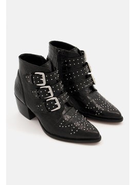 Buy Women Bennevis Buckle Leather Ankle Boots, Black in Saudi Arabia