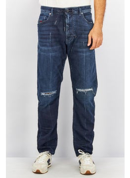 Buy Men Straight Fit Ripped Wash Non Stretchable Denim, Dark Blue in UAE