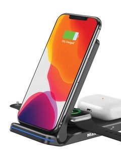 Buy 3 in 1 Wireless Fast Charger for iPhone 14 13 12 11, Samsung S20/S10, AirPods, Smart Watches, Type-C input Fast Charging with Folding Stand - Black in UAE