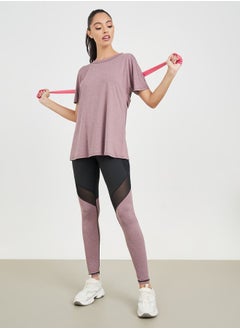 Buy Melange Open Back Detail Top & Colorblock Mesh Detail Legging Sets in Saudi Arabia