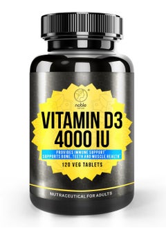 Buy Vitamin D3 4000 IU, Promotes Calcium Absorption, Bone Health, Muscle Strength & Immunity, 120 Vitamin D Tablets in UAE