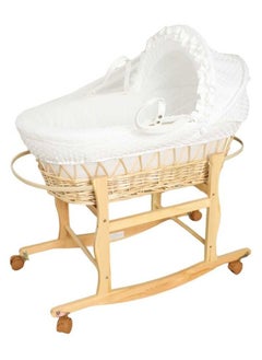 Buy 2 in 1 Infant Wicker Moses Basket Waffle Bedding Cot and Rocking Stand with Wheels For Newborn in Saudi Arabia