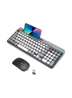 Buy Arabic & English Wireless Keyboard and Mouse Combo, Multi-Device (Bluetooth+2.4G) Keyboard Mouse with Phone Tablet Holder, Full-Sized Typewriter Cordless Keyboard and Mouse for Computer/Laptop (Black) in Saudi Arabia