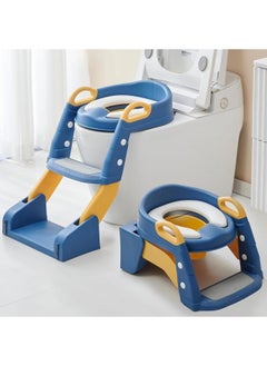 Buy Folding Toilet Potty Training Seat With Step Stool Ladder, Folding Auxiliary Toilet Seat, Toilet Trainer, Toilet Seat Toilet Trainer, Comfortable And Safe Potty Seat With Non-Slip Mat Ladder Blue in UAE