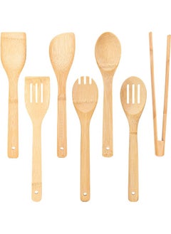 Buy 7 PCS Bamboo Cooking Utensils, Kitchen Nonstick Bamboo Cooking Utensils Set, Bamboo Spatulas Spoons Tong for Stirring, Serving, Mixing, Tossing, Tasting in Saudi Arabia