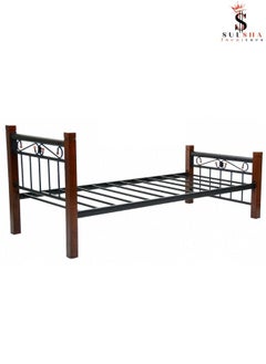 Buy Wooden And Steel Durable Single Bed For Home Brown 190x90 with mattress in UAE