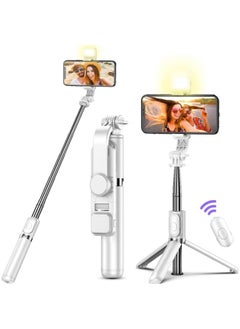 Buy Selfie Stick with Light, Selfie Tripod for iPhone & Mobile, Travel Tripod with Remote, iPhone Tripod with Anti-Shake Balance Handle Stand for Video Recording (White) in Saudi Arabia