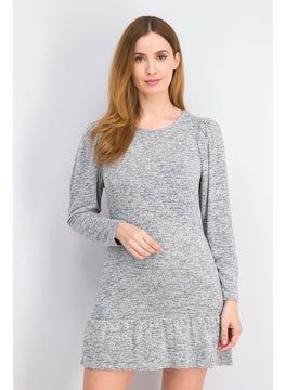 Buy Women Petite Puffed Sleeve Mini Dress, Grey in UAE