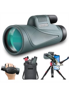 اشتري 12x56 HD Monocular Telescope with Smartphone Adapter, Upgraded Tripod, Hand Strap - High Power Monocular with Clear Low Light Vision for Star Watching - Lightweight Monocular for Bird Watching Hunting في الامارات