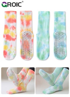 Buy 2 Pairs Yoga Socks for Women with Grips, Pilates Socks, Barre Socks ,Women's Non-Slip Grip Toe Socks in UAE