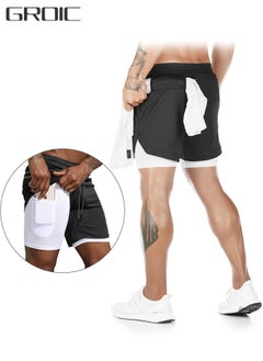 اشتري Mens Running Shorts，Quick Dry Workout Running Shorts for Men，2-in-1 Stealth Shorts，Gym Yoga Outdoor Sports Shorts with Pockets في الامارات