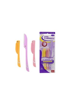 Buy 3-Piece Flamingos Ladies Razor For Facial And Body Hair Yellow/Pink/Purple in Egypt