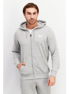 Buy Men Sportswear Fit Long Sleeve Training Full Zipper Hooded Sweatshirt, Grey in UAE