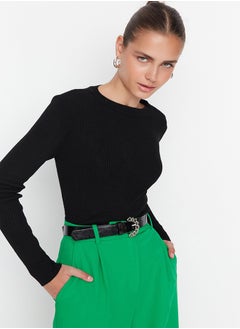 Buy Black Basic Ribbed Knitwear Sweater TWOAW22KZ1708 in Egypt