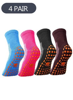 Buy 4-Pair Non Slip Socks, Soft Breathable Mid Socks, Yoga Pilates Hospital Slipper Socks Cushioned Sole Socks for Men Women in Saudi Arabia