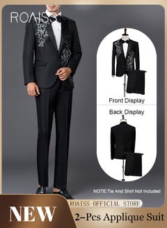 Buy 2 Piece Slim Fit Formal Suits for Men Crystal 3D Rhinestones Embroidery Blazer and Pants Set for Wedding Performance or Celebration with Single Breasted 1 Botton in Saudi Arabia