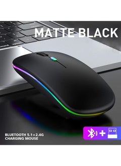 Buy Slim LED Dual Mode Wireless Bluetooth Mouse 5.1 + USB) 2.4GHz Rechargeable Silent Mouse with Receiver (Black) in Egypt