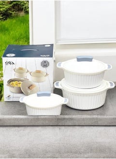 Buy AlSaif Jian 3 Piece Cookware Set - White/1500,2500,3500 ml in Saudi Arabia