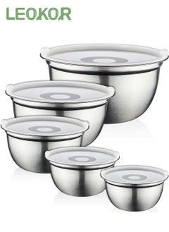 Buy 5 PCS Stainless Steel Mixing Bowls Set with Lids, Salad Dough Baking Bowl, Nesting Bowls for Home Kitchen Cooking Baking in Saudi Arabia