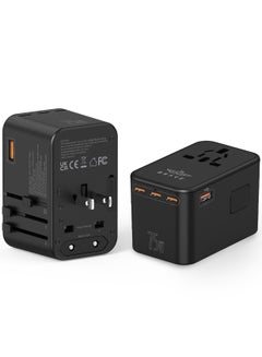 Buy Universal Travel Adapter, GaN Series 75W International Charger with 2 USB Ports & 3 Type-C PD Fast Charging, Worldwide Wall Adaptor for iPhone, Samsung, Laptops, Type A/C/G/I (USA/UK/EU/AUS), Black in UAE