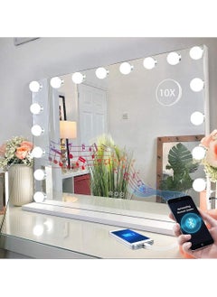 Buy Vanity Mirror With 18 LED Lights & Bluetooth Music USB Charging Port Hollywood Makeup Mirror Lighted Dimmable 10X Magnification 3 Colors Mode Touch Control in UAE