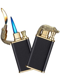 Buy Refillable Magic Windproof Dual Arc Double Flame Lighter Gold Crocodile Black Body (Without Gas) in UAE