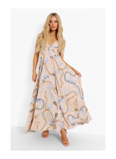 اشتري Nautical Print Tie Shoulder Plunge Maxi Dress في الامارات