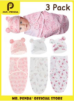 Buy 3 Pack Baby Swaddle Sleep Sack with Hat Set for 0-3 Months Soft Cotton Newborn Wearable Swaddle Wrap for Girls Boys in Saudi Arabia