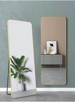 اشتري Modern Full Length Mirror Standing Hanging or Leaning Against Wall Rectangle Mirror Floor Mirror Dressing Mirror Wall-Mounted Mirror Aluminum Alloy Thin Frame Luxury Gold 60x165cm Rounded Corner 1 pcs في الامارات