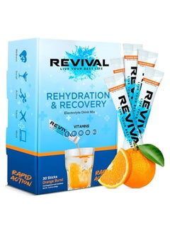 اشتري Revival Rapid Rehydration Electrolytes Powder - High Strength Vitamin C, B1, B3, B5, B12 Supplement Sachet Drink, Effervescent Electrolyte Hydration (Orange Burst, 30 Count (Pack of 1)) في السعودية