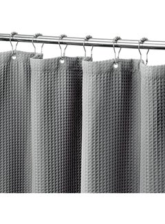Buy Premium Shower Curtain Thick Fabric Waffle Weave Design 5-Star Hotel Quality, Waterproof Mildew-proof No Smell Washable with 12 Plastic Hooks for Bathroom (Grey 180 x 180cm) in UAE
