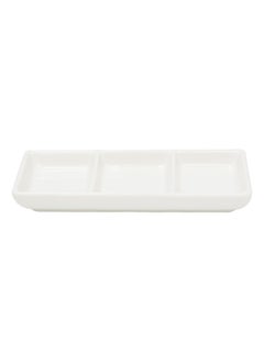 اشتري 1pc White Ceramic Serving Platter Rectangular 3 Compartment Appetizer Serving Tray في الامارات