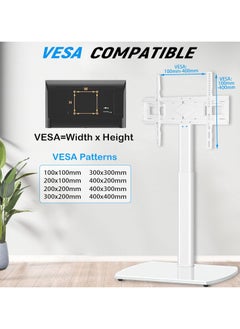 Buy White Floor TV Stand for TV Screen with Swivel and Height Adjustable, Metal Base Hold up to 88 lbs Max VESA 400x400 mm in UAE