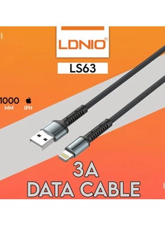 Buy Lightning Charging Cable Mobile Charger Cable Hlgh  Copper 1 Meter 3Amp & Strong, Grey LS63 in Saudi Arabia
