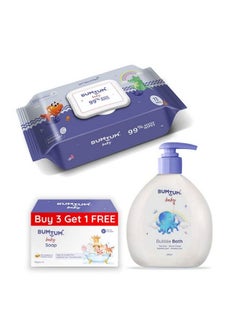 اشتري Baby Gentle 99% Pure Water Wet Wipes With Lid 72 Pcs.(Pack Of 1) & Baby Soap (4N X 50 Gram) & Baby Bubble Bath (200 Ml) Combo في السعودية