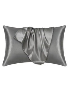 Buy 2 Pieces Pillowcases Silky Satin pillow cover set Hair Skin, Grey Color. in UAE