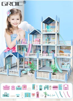 TOY Life Dollhouse - Doll House 4-5 Year Old with Lights - Toddler Girls  Doll House 3-5 Year Old with 2 Dolls 3 Princess Doll Dream House Rooms