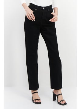 Buy Women Regular Fit Plain Stretchable Denim Jeans, Black in Saudi Arabia