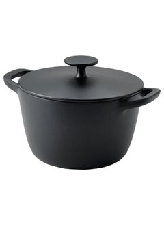 Buy Pot With Lid Enamelled Cast Iron Matt And Black 3 L in Saudi Arabia