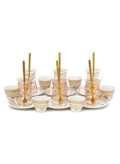 Buy Serving set 24 pieces porcelain coffee cups and tea pods white gilded glass in Saudi Arabia