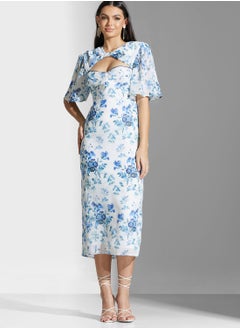 Buy Floral Printed Cut Out Dress in Saudi Arabia